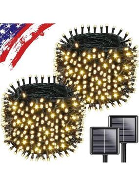 Solar String Lights Outdoor 2Pack 500LED Waterproof Christmas Garden Twinkle War